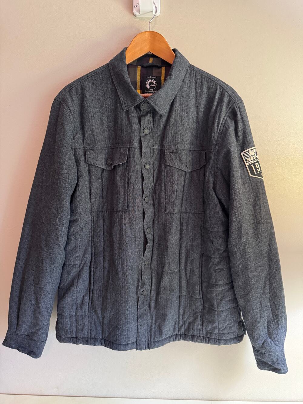 Ski-Doo BRP Men’s Gray Herringbone Snap Front Shirt Jacket Plaid Lined M